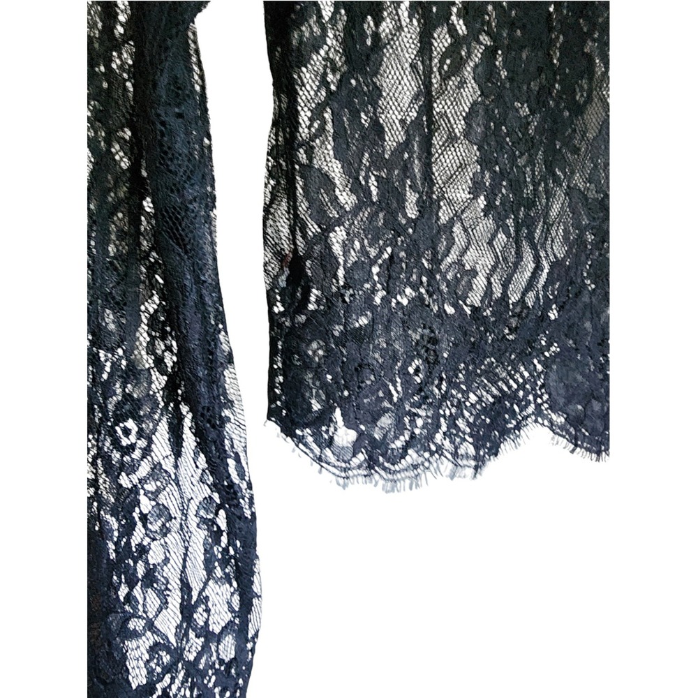 Lulus Tempt Me Black Sheer Lace Long Sleeve Crop Top Mock Neck Medium - Picture 6 of 9